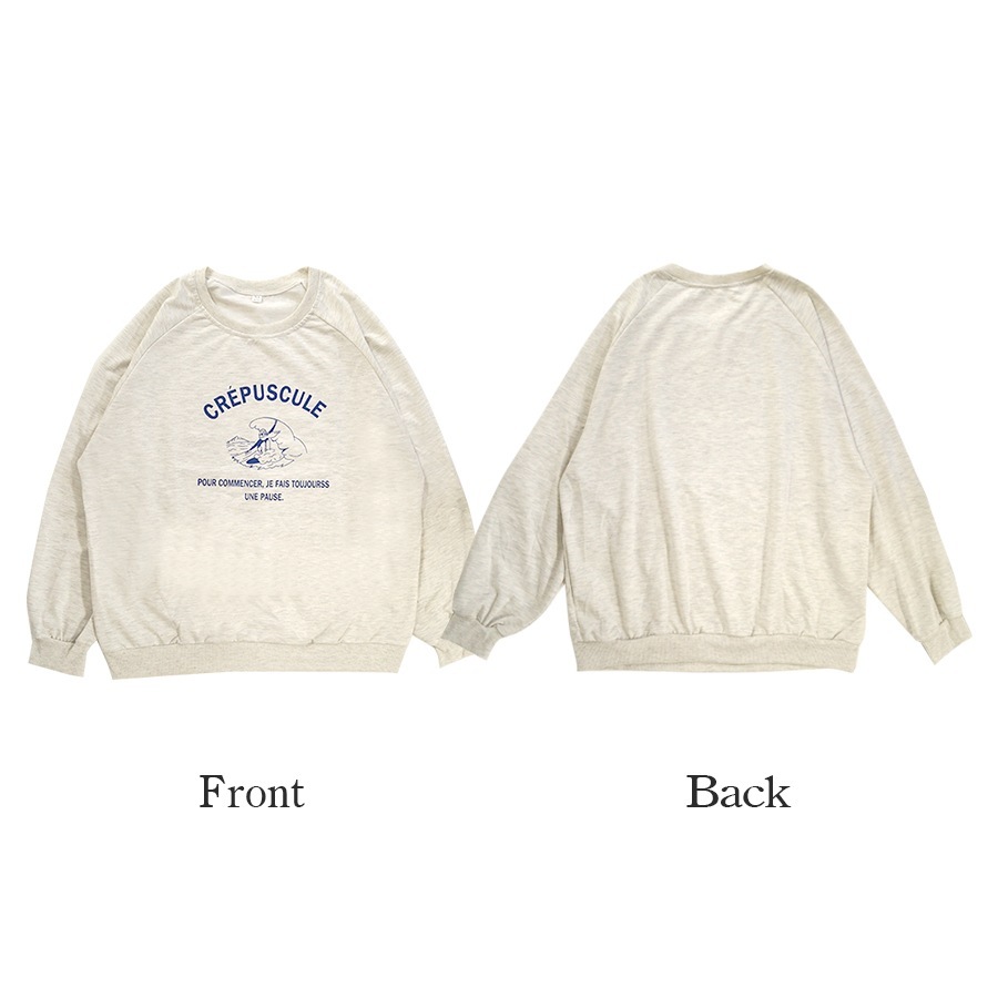 スウェット トレーナー トップス 長袖 薄手 ロゴ ゆったり ゆる ビックシルエット ワンポイント クルーネック 大人 コットン おしゃれ カジュアル シンプル 韓国ファッション レディース 春 秋 冬 新作 ダークグレー ブルー アイボリー M L JOCOSA 7149