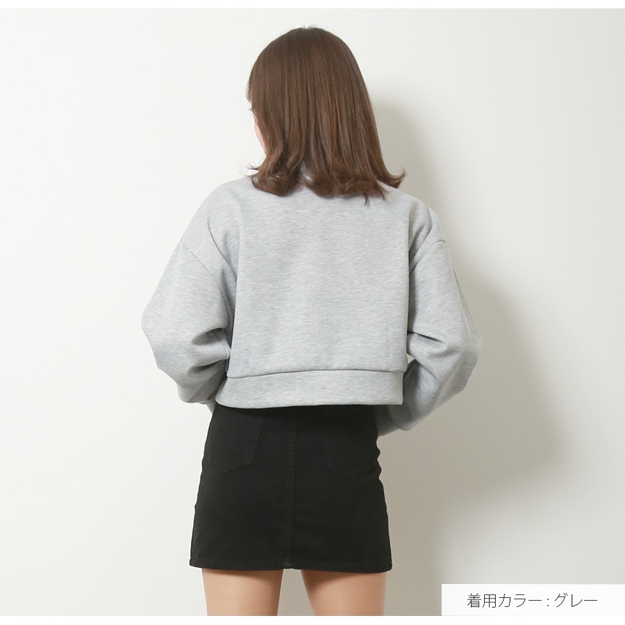 スウェット ショート丈 ロゴ トレーナー トップス 長袖 韓国ファッション ストリート レディース 秋 冬 新作 グレー グリーン ネイビー ブラウン アイボリー フリーサイズ JOCOSA 7175