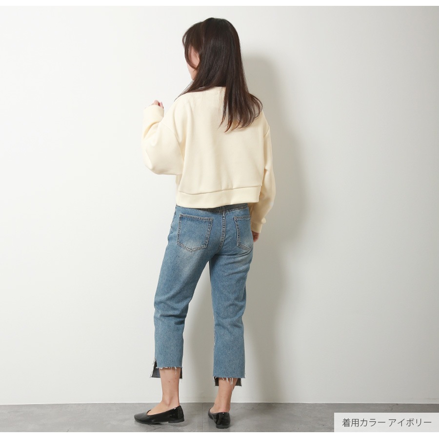 スウェット ショート丈 ロゴ トレーナー トップス 長袖 韓国ファッション ストリート レディース 秋 冬 新作 グレー グリーン ネイビー ブラウン アイボリー フリーサイズ JOCOSA 7175