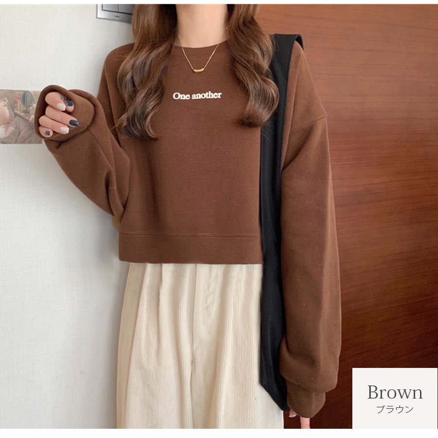 スウェット ショート丈 ロゴ トレーナー トップス 長袖 韓国