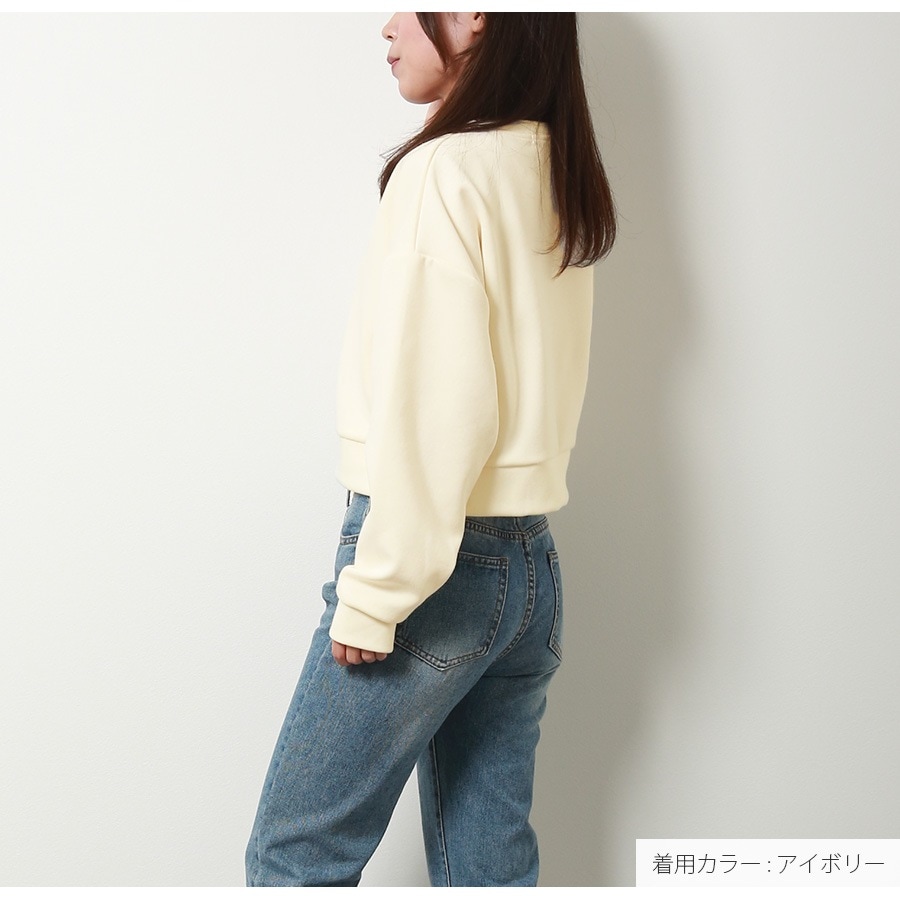 スウェット ショート丈 ロゴ トレーナー トップス 長袖 韓国ファッション ストリート レディース 秋 冬 新作 グレー グリーン ネイビー ブラウン アイボリー フリーサイズ JOCOSA 7175