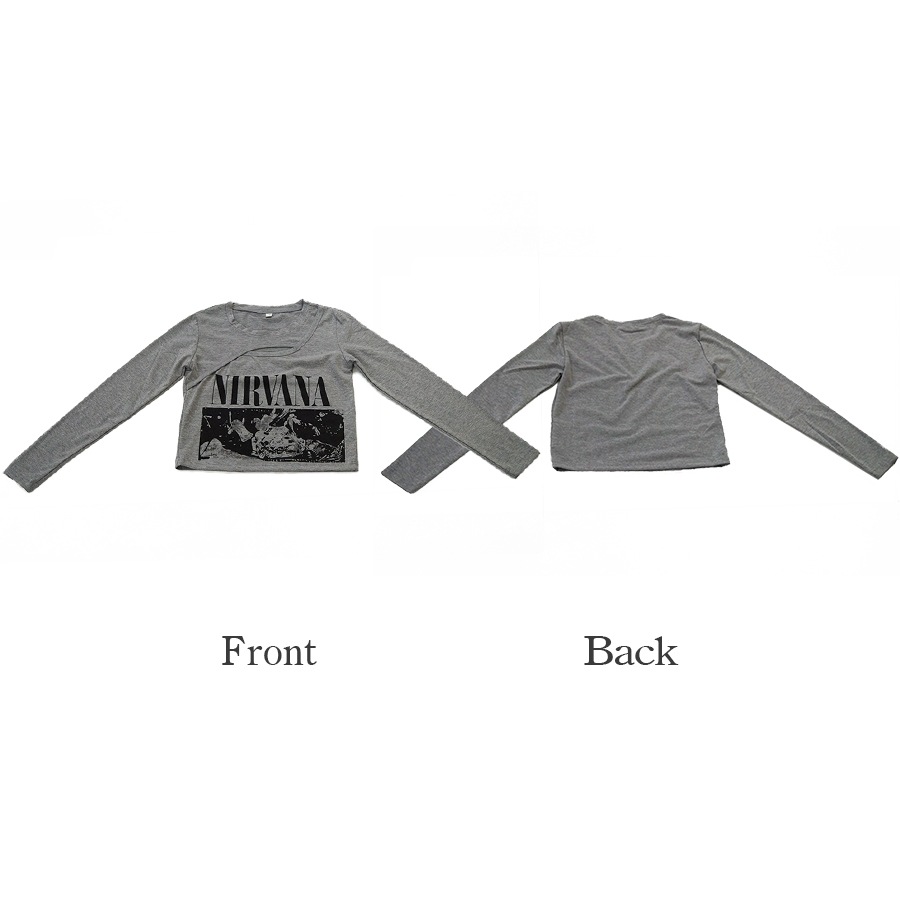 ショート丈トップス 長袖Tシャツ ロンT 穴あき へそ出し 長袖 クルーネック カットアウト カジュアル ストリート グラフィック ロゴ 韓国ファッション セクシー クール 大人 レディース 秋夏春冬 白 灰色 ホワイト グレー ブラック S M L JOCOSA 7148