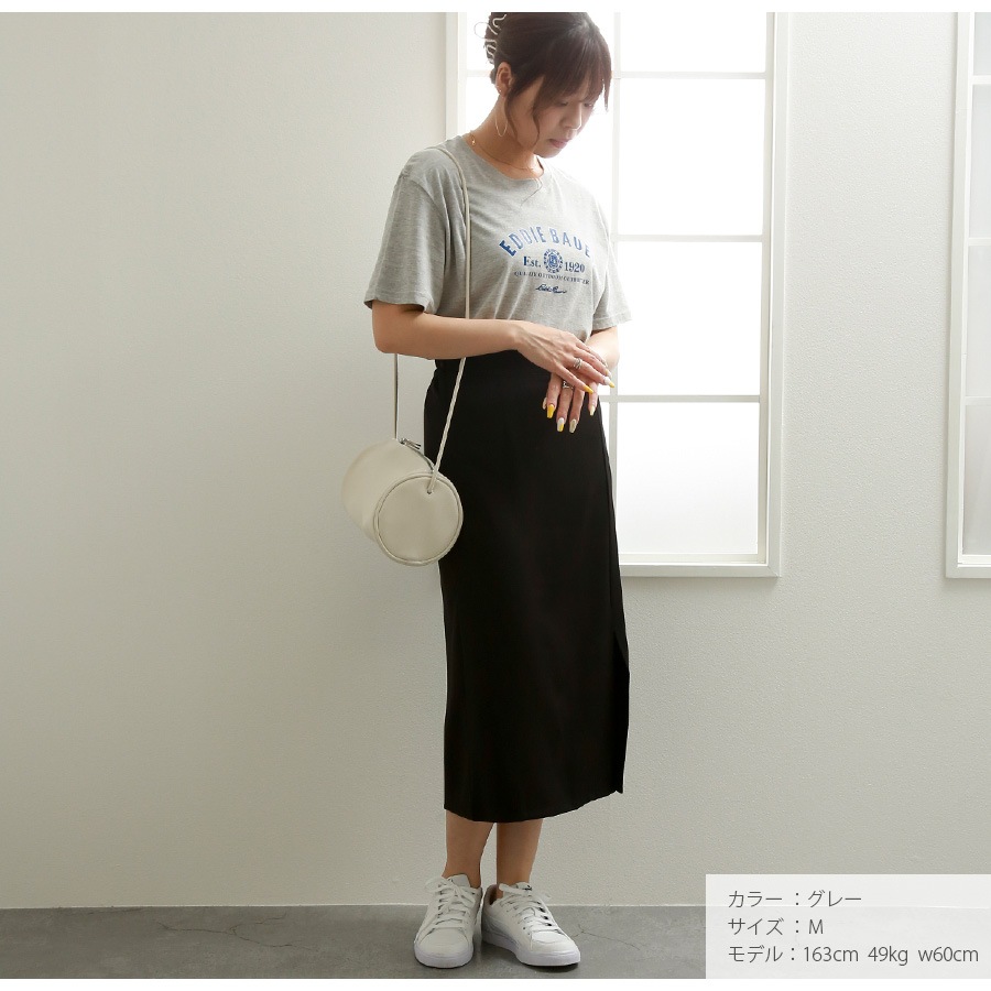 Ｔシャツ ロゴT 半袖 ミドル丈 ゆったり トップス ラウンドネック 大人っぽい シンプル レディース 春 夏 秋 新作 ホワイト グレー M L XL JOCOSA 7209
