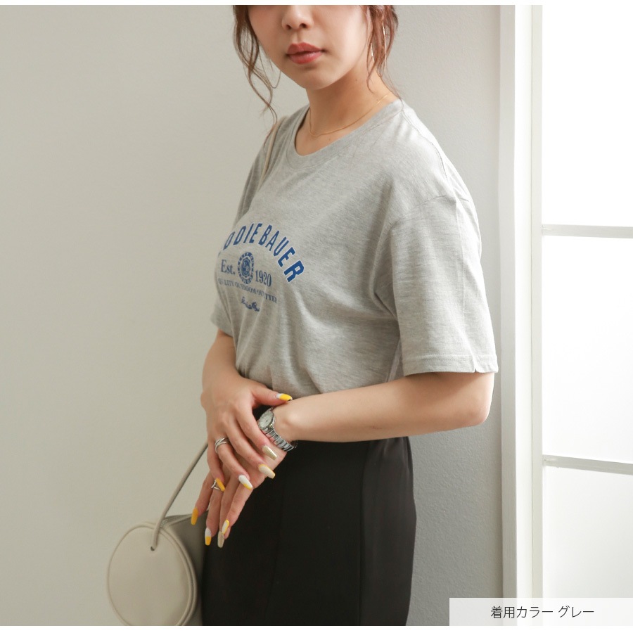 Ｔシャツ ロゴT 半袖 ミドル丈 ゆったり トップス ラウンドネック 大人っぽい シンプル レディース 春 夏 秋 新作 ホワイト グレー M L XL JOCOSA 7209