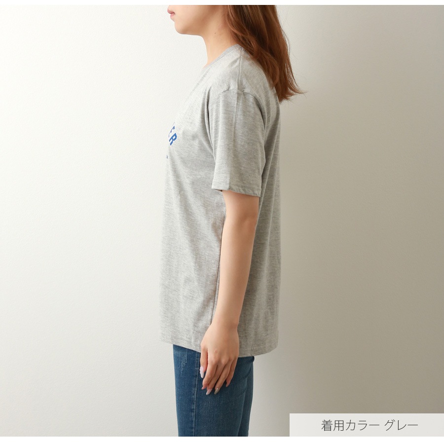Ｔシャツ ロゴT 半袖 ミドル丈 ゆったり トップス ラウンドネック 大人っぽい シンプル レディース 春 夏 秋 新作 ホワイト グレー M L XL JOCOSA 7209