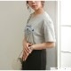 Ｔシャツ ロゴT 半袖 ミドル丈 ゆったり トップス ラウンドネック 大人っぽい シンプル レディース 春 夏 秋 新作 ホワイト グレー M L XL JOCOSA 7209