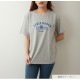 Ｔシャツ ロゴT 半袖 ミドル丈 ゆったり トップス ラウンドネック 大人っぽい シンプル レディース 春 夏 秋 新作 ホワイト グレー M L XL JOCOSA 7209