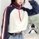 プルオーバー ハーフジップ トップス トレーナー ショート丈 長袖 韓国ファッション レディース 春 秋 冬 新作 黒 ブラック ネイビー 紺 M L XL JOCOSA 7172