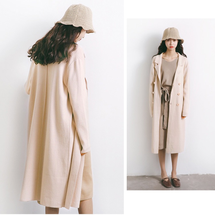 コート レディース 秋 冬 春 ニット 長袖 チェスターコート マキシ丈 ロング カーディガン コーディガン ボタン 薄手 カジュアル  ライトアウター ブルー ネイビー ベージュ ブラウン ブラック JOCOSA 即納 8339 あったかニット