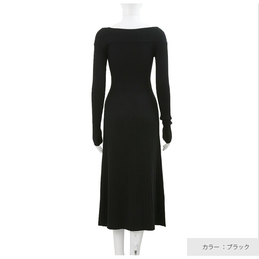 ニットワンピース リブニット 2way 長袖 ロング丈 レディース 秋 冬 春 新作 ブラック レッド ベージュ カーキ アイボリー フリーサイズ JOCOSA 9294