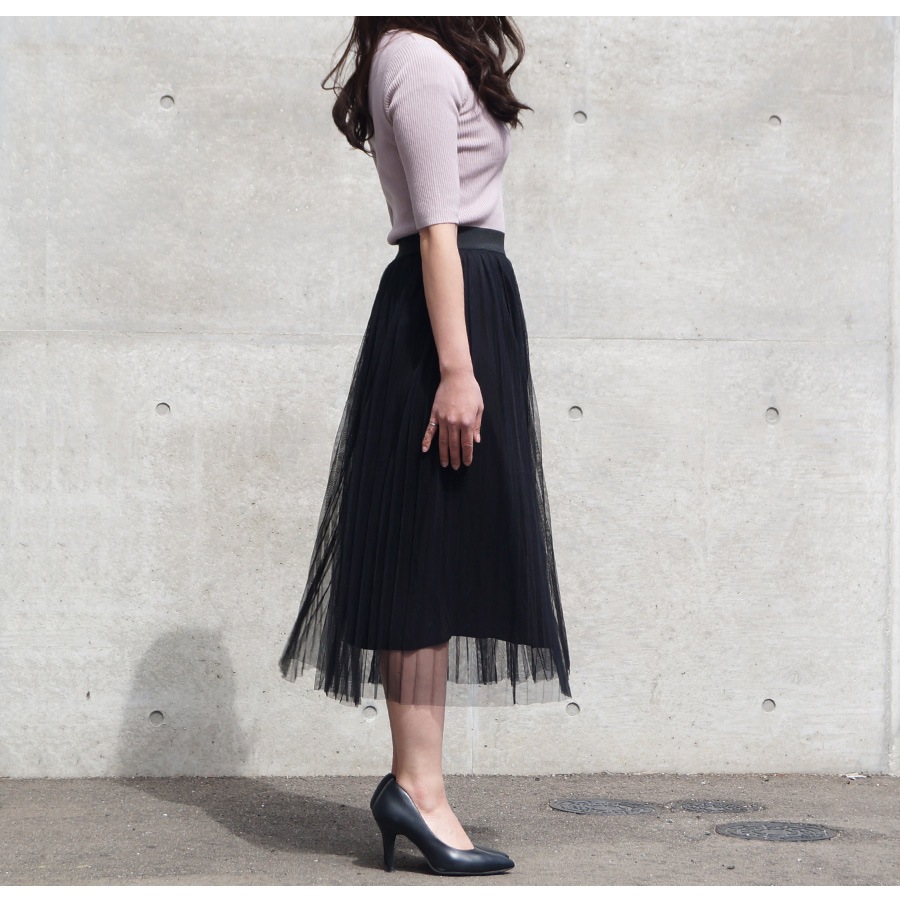 スカート ロング チュールスカート フレアスカートミモレ丈 春 夏 ボリューム ボトムス フェミニン チュールレース レイヤードシースルー エアリー ウエストゴム レディース ピンク 黒 グレー 白 ブラック ホワイト JOCOSA メール便送料無料 即納 8160