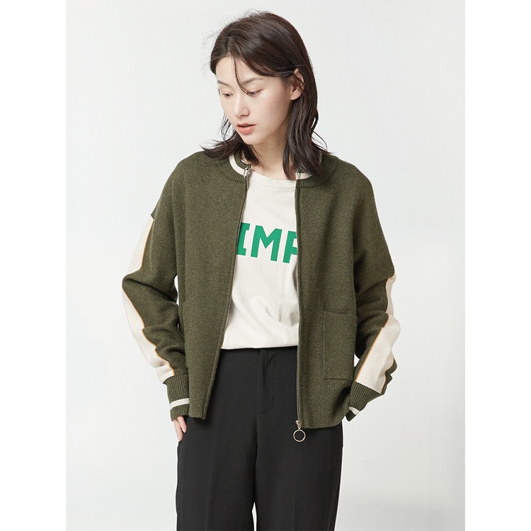 スタジャン レディース 秋 冬 リブ 長袖 カジュアル ボーイズライク デイリー グリーン ブラウン トップス JOCOSA メール便送料無料 即納 8345 あったかニット