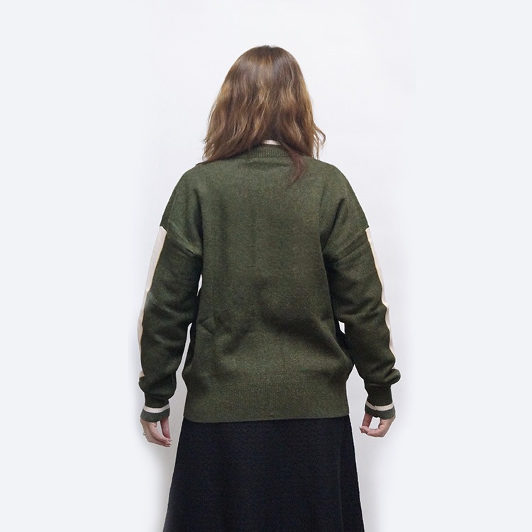 スタジャン レディース 秋 冬 リブ 長袖 カジュアル ボーイズライク デイリー グリーン ブラウン トップス JOCOSA メール便送料無料 即納 8345 あったかニット