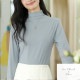 トップス シンプル 長袖 ミドル丈 クルーネック ハーフネック レディース 春 秋 冬 新作 ブラック ホワイト グレー ブルー グレージュ モカ フリーサイズ JOCOSA 7233