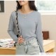 トップス シンプル 長袖 ミドル丈 クルーネック ハーフネック レディース 春 秋 冬 新作 ブラック ホワイト グレー ブルー グレージュ モカ フリーサイズ JOCOSA 7233