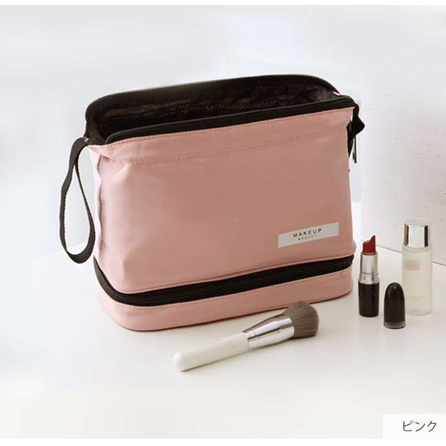 化粧ポーチ メイクポーチ トラベルポーチ 撥水 防水 大 携帯用 大容量 小物入れ 化粧品コスメ 収納 リップ メイク道具 旅行 ペンケース かわいい シンプル ワンポイント ロゴ ポケット 裏地付き 持ち運び 春夏秋冬 新作 ピンク グレー 灰 グリーン 緑 ブルー 青 JOCOSA 9040