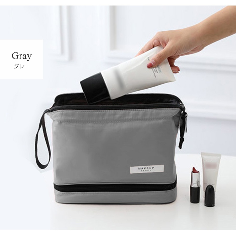 化粧ポーチ メイクポーチ トラベルポーチ 撥水 防水 大 携帯用 大容量 小物入れ 化粧品コスメ 収納 リップ メイク道具 旅行 ペンケース かわいい シンプル ワンポイント ロゴ ポケット 裏地付き 持ち運び 春夏秋冬 新作 ピンク グレー 灰 グリーン 緑 ブルー 青 JOCOSA 9040