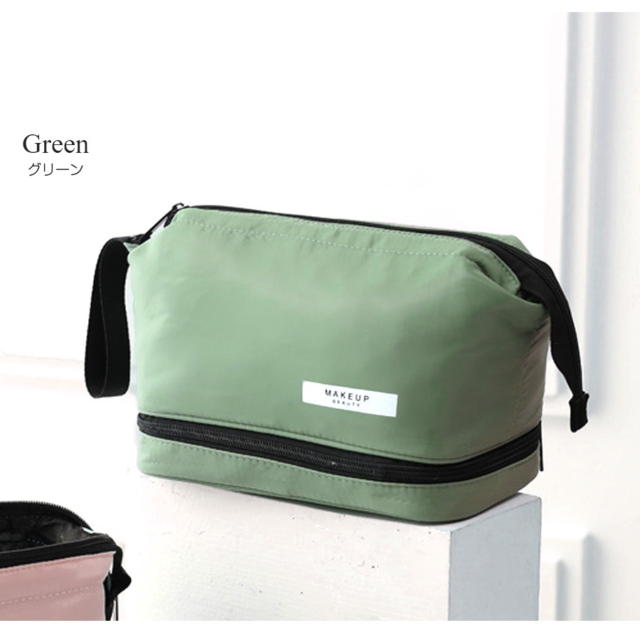 化粧ポーチ メイクポーチ トラベルポーチ 撥水 防水 大 携帯用 大容量 小物入れ 化粧品コスメ 収納 リップ メイク道具 旅行 ペンケース かわいい シンプル ワンポイント ロゴ ポケット 裏地付き 持ち運び 春夏秋冬 新作 ピンク グレー 灰 グリーン 緑 ブルー 青 JOCOSA 9040