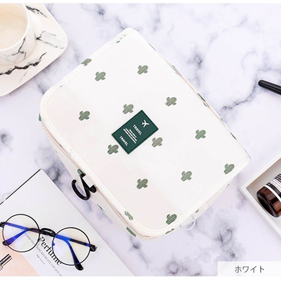 トラベルポーチ 吊り下げ 大容量 トイレタリーバッグ 化粧ポーチ 旅行用ポーチ 旅行 洗面用具 トラベルバッグ 旅行グッズ フック付き おしゃれ かわいい シンプル ワンポイント ロゴ サボテン ホワイト ピンク グレー ネイビー ブルー ベージュ JOCOSA 9039