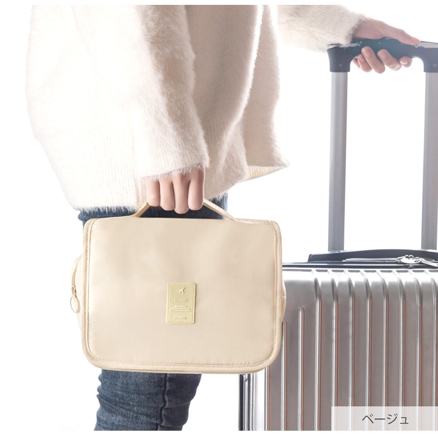 トラベルポーチ 吊り下げ 大容量 トイレタリーバッグ 化粧ポーチ 旅行用ポーチ 旅行 洗面用具 トラベルバッグ 旅行グッズ フック付き おしゃれ かわいい シンプル ワンポイント ロゴ サボテン ホワイト ピンク グレー ネイビー ブルー ベージュ JOCOSA 9039