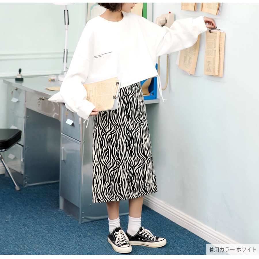 トップス ショート丈 2way ロゴ ギャザー 長袖 ラウンドネック レイヤード 重ね着 春 秋 カジュアル ストリート スポーティ セクシー シンプル 韓国ファッション 大人 レディース ブラック ホワイト グレー M L XL JOCOSA 7178