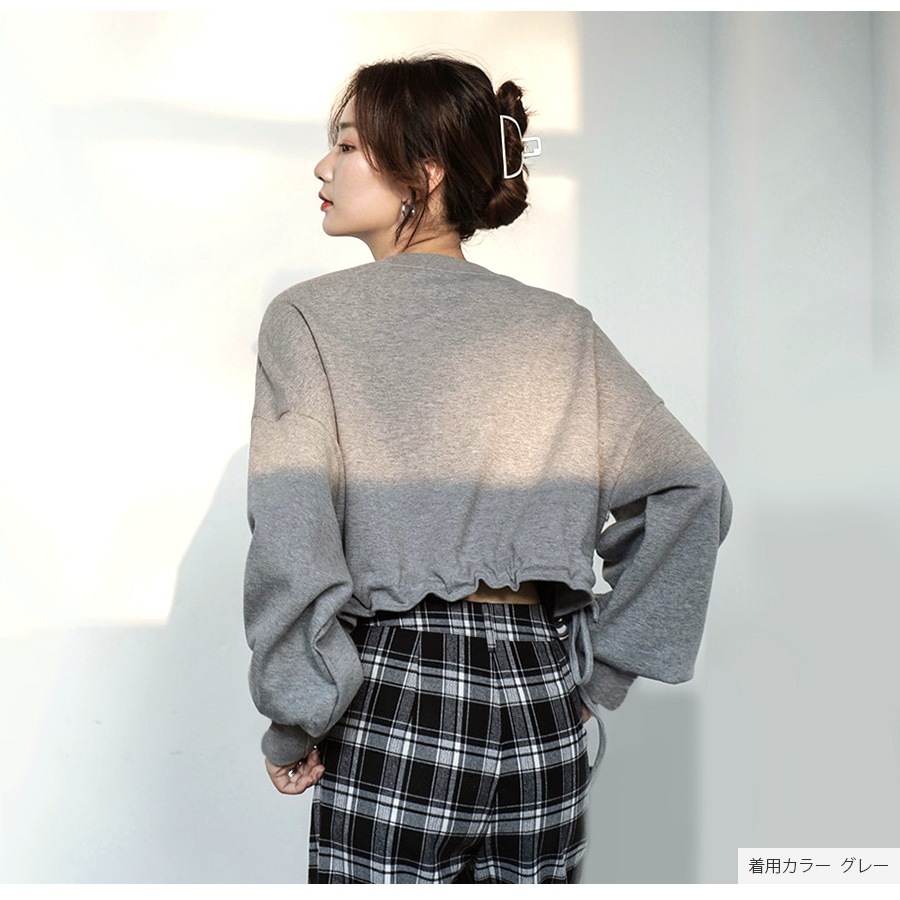 トップス ショート丈 2way ロゴ ギャザー 長袖 ラウンドネック レイヤード 重ね着 春 秋 カジュアル ストリート スポーティ セクシー シンプル 韓国ファッション 大人 レディース ブラック ホワイト グレー M L XL JOCOSA 7178