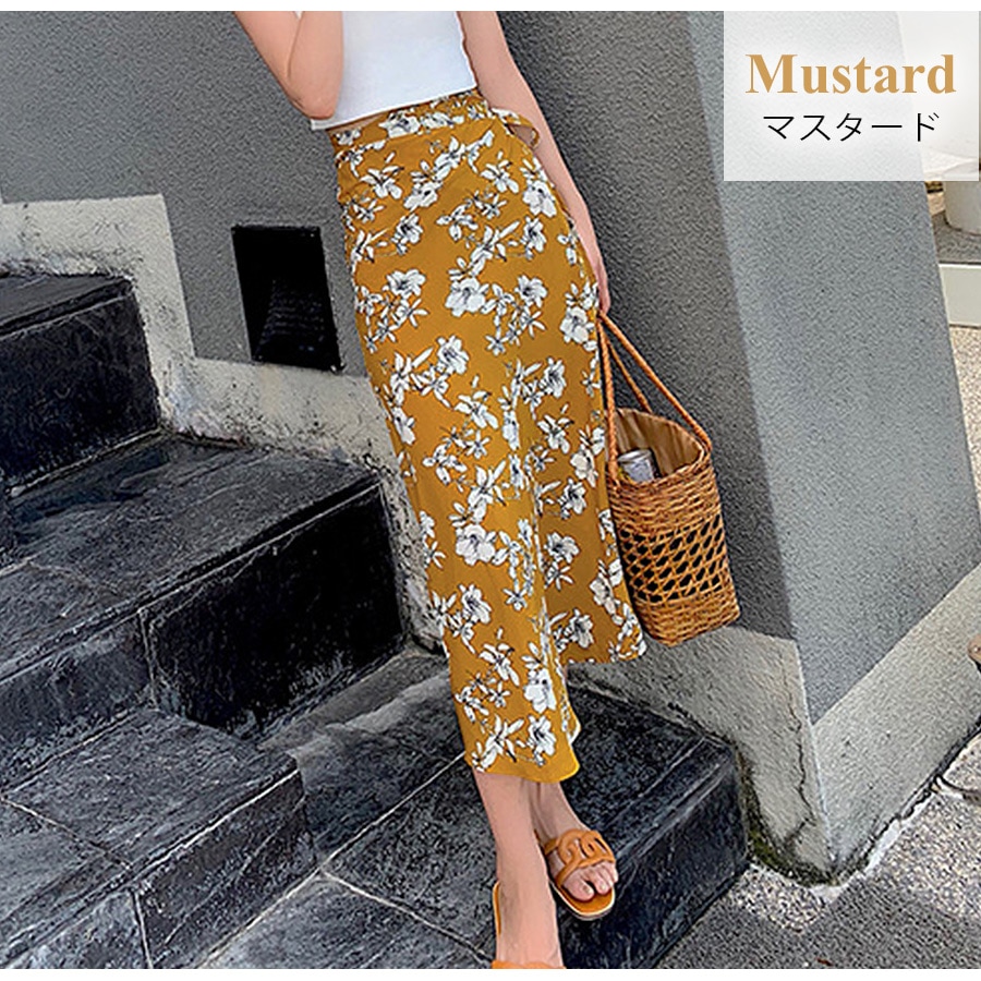 スカート ロング 巻きスカート ラップスカート ミモレ丈  春 夏 収納袋 ボトムス レイヤード ベアワンピース 2WAY 海リゾート 花柄 ドット柄 水玉 大きいサイズ レディース オレンジ グリーン ブラック マスタード イエロー ワインレッド 黒JOCOSA 8165