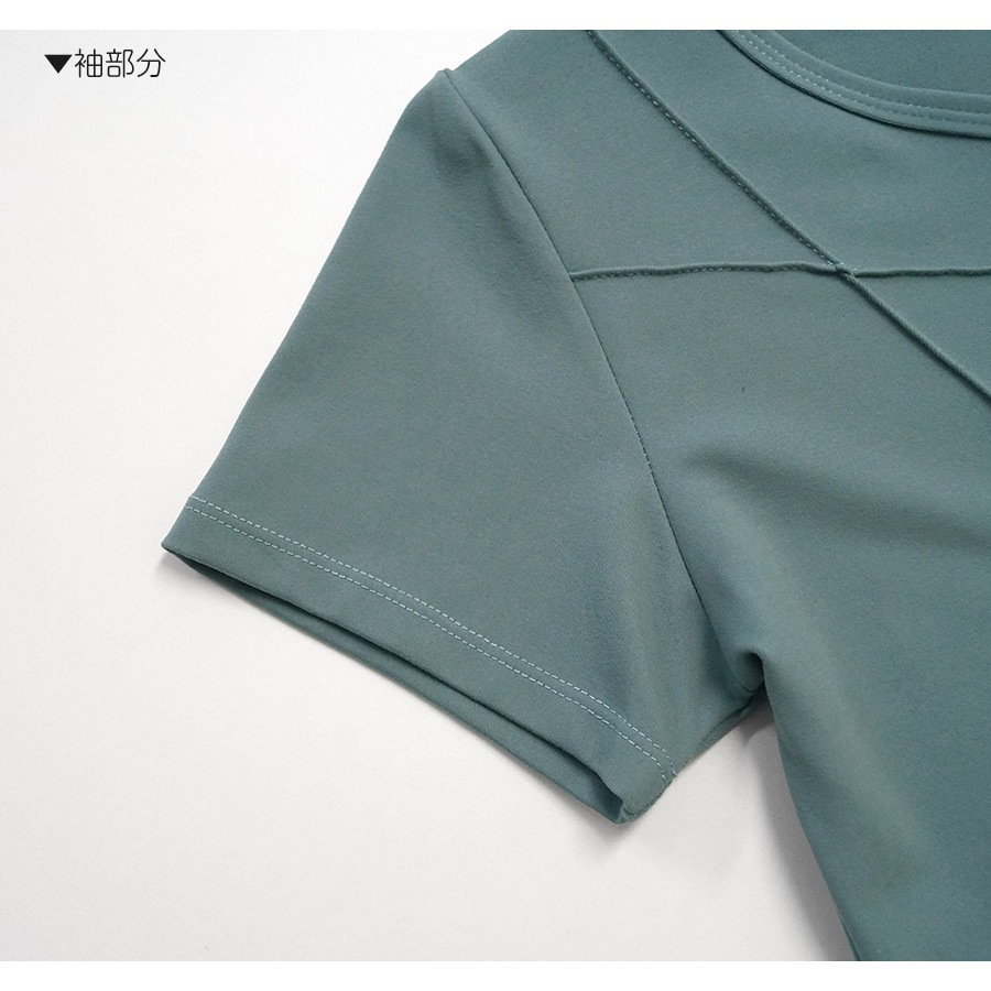 スポーツウェア レディース Tシャツ ライン 切替 トップス ランニングウェア トレーニング フィットネス ヨガ ピラティス ジム 伸縮 速乾 韓国 韓流 S M L 上品 大人 おしゃれ かわいい グリーン 緑 ブラウン 茶 ブラック 黒 グレー JOCOSA 8722 送料無料 即納