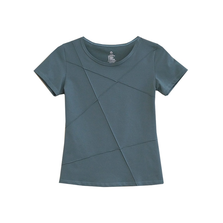 スポーツウェア レディース Tシャツ ライン 切替 トップス ランニングウェア トレーニング フィットネス ヨガ ピラティス ジム 伸縮 速乾 韓国 韓流 S M L 上品 大人 おしゃれ かわいい グリーン 緑 ブラウン 茶 ブラック 黒 グレー JOCOSA 8722 送料無料 即納