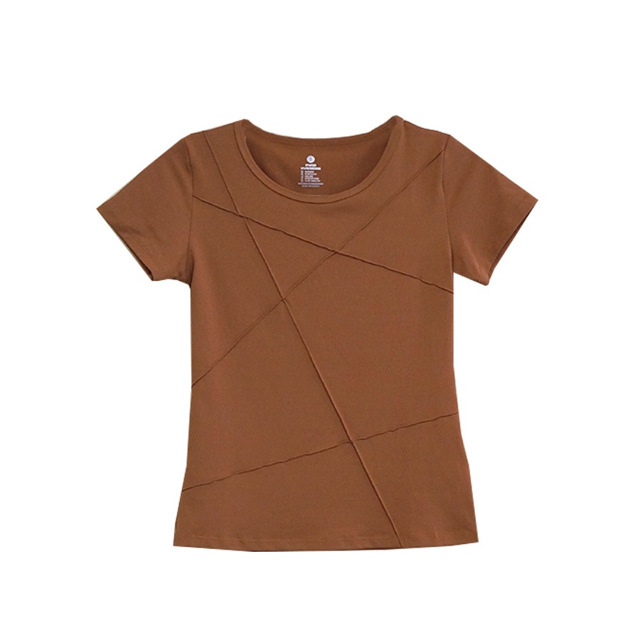 スポーツウェア レディース Tシャツ ライン 切替 トップス ランニングウェア トレーニング フィットネス ヨガ ピラティス ジム 伸縮 速乾 韓国 韓流 S M L 上品 大人 おしゃれ かわいい グリーン 緑 ブラウン 茶 ブラック 黒 グレー JOCOSA 8722 送料無料 即納