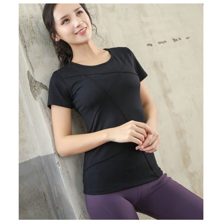 スポーツウェア レディース Tシャツ ライン 切替 トップス ランニングウェア トレーニング フィットネス ヨガ ピラティス ジム 伸縮 速乾 韓国 韓流 S M L 上品 大人 おしゃれ かわいい グリーン 緑 ブラウン 茶 ブラック 黒 グレー JOCOSA 8722 送料無料 即納