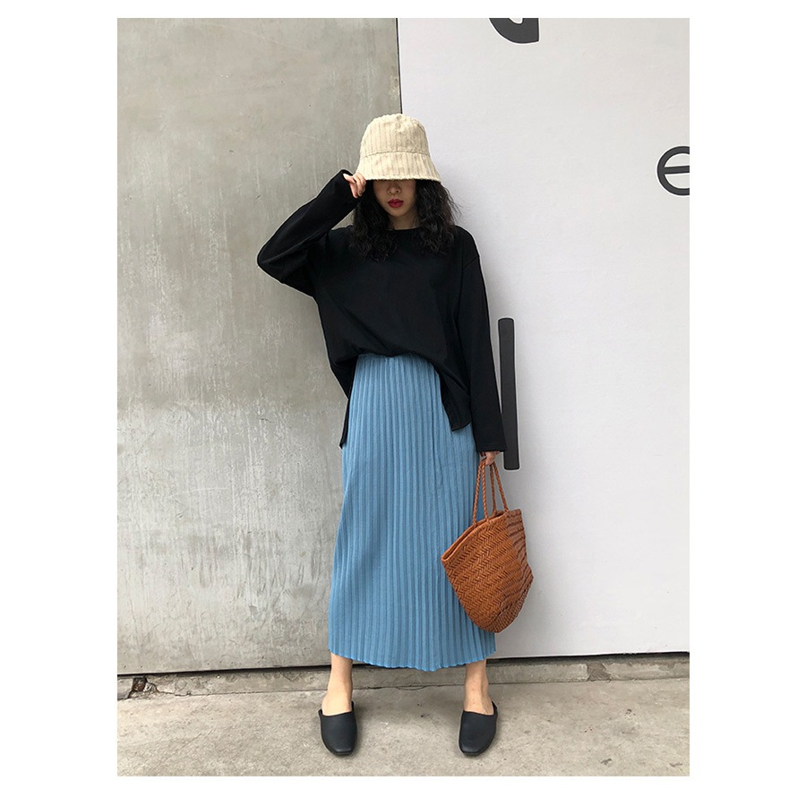 スカート ロング ニット プリーツカート 春 夏 秋 冬 ボトムス ウエストゴム レディース 黒 ベージュ ブルー ブラック オレンジJOCOSA 8169 送料無料 即納