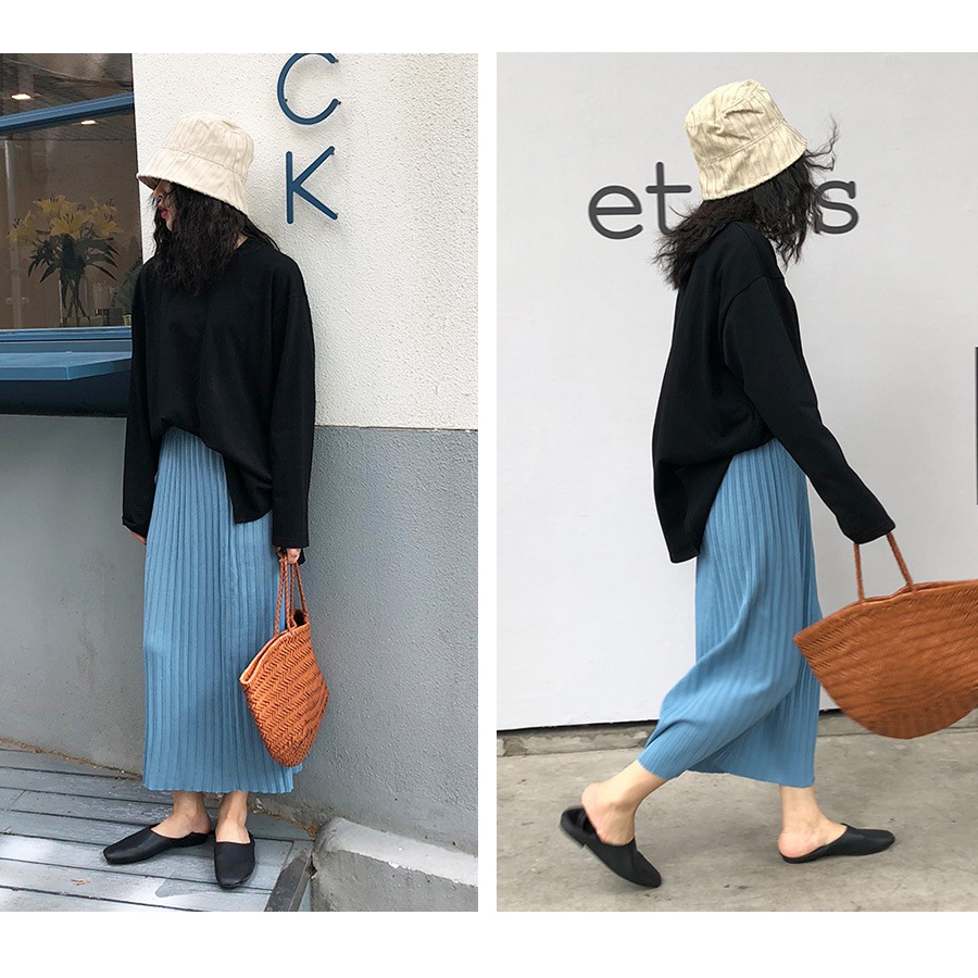 スカート ロング ニット プリーツカート 春 夏 秋 冬 ボトムス ウエストゴム レディース 黒 ベージュ ブルー ブラック オレンジJOCOSA 8169 送料無料 即納