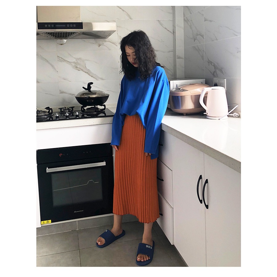 スカート ロング ニット プリーツカート 春 夏 秋 冬 ボトムス ウエストゴム レディース 黒 ベージュ ブルー ブラック オレンジJOCOSA 8169 送料無料 即納