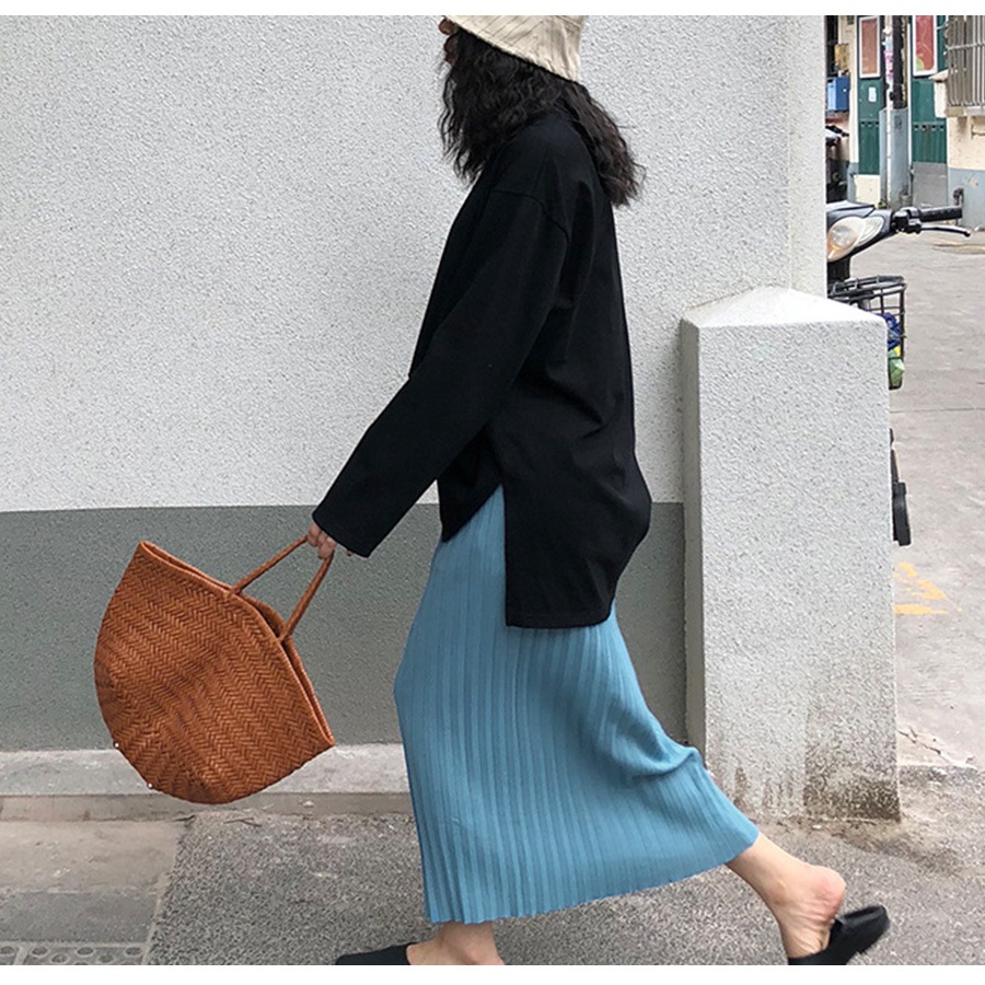 スカート ロング ニット プリーツカート 春 夏 秋 冬 ボトムス ウエストゴム レディース 黒 ベージュ ブルー ブラック オレンジJOCOSA 8169 送料無料 即納