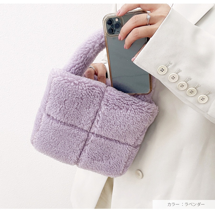 ミニバッグ ボア ハンドバック  ファーバッグ 韓国ファッション カジュアル コンパクト レディース 秋 冬 新作 ホワイト ピンク ラベンダー ブラウン フリーサイズ JOCOSA 9426