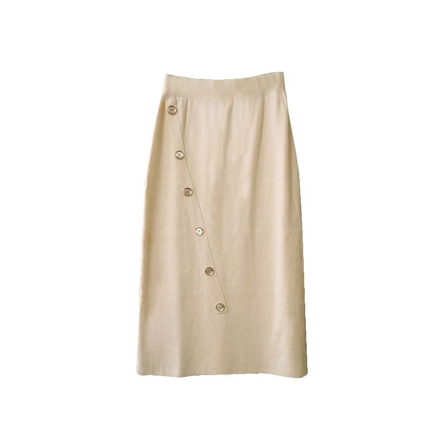 タイトスカート リブ ボタン ニットスカート ロング 韓国ファッション 韓国 大人 オフィスカジュアル 膝下 ミディ丈 ウエストゴム ボタン 春 秋 冬 新作 グレー ブラウン 茶 ベージュ ブラック 黒 フリーサイズ JOCOSA 8186