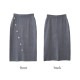 タイトスカート リブ ボタン ニットスカート ロング 韓国ファッション 韓国 大人 オフィスカジュアル 膝下 ミディ丈 ウエストゴム ボタン 春 秋 冬 新作 グレー ブラウン 茶 ベージュ ブラック 黒 フリーサイズ JOCOSA 8186