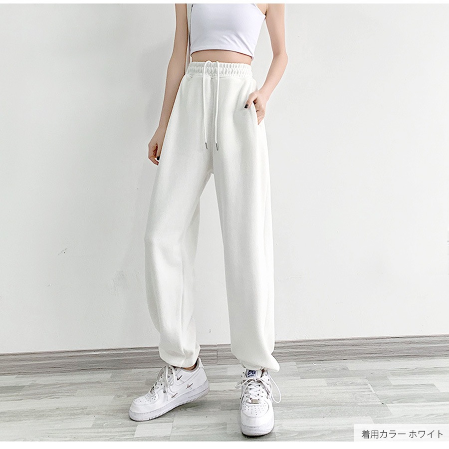 ジョガーパンツ 薄手 ワイドパンツ カジュアル ストリート ルームウェア 韓国ファッション レディース 春 夏 秋 ブラック ホワイト グレー M L XL JOCOSA 9117