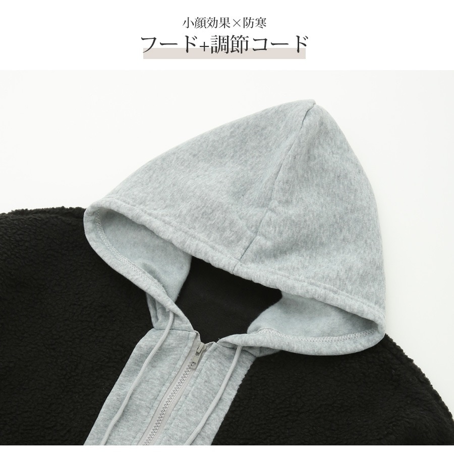 アウター パーカー 長袖 ボア フード付き ZIP ロゴタグ もこもこ 春 秋 冬 新作 ブラック ホワイト S M L XL JOCOSA 9311