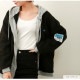 アウター パーカー 長袖 ボア フード付き ZIP ロゴタグ もこもこ 春 秋 冬 新作 ブラック ホワイト S M L XL JOCOSA 9311