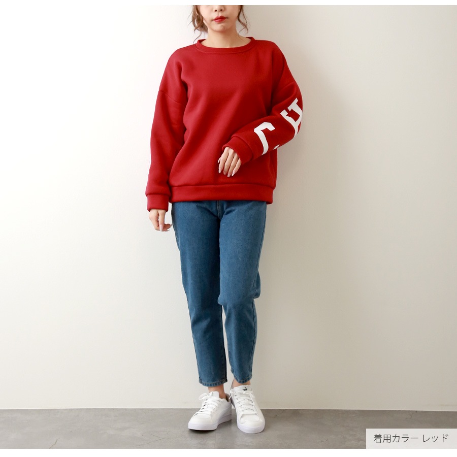 スウェット 裏起毛 バックロゴ トレーナー トップス 長袖 韓国ファッション 大人 レディース グレー ダークグレー レッド ベージュ グリーン ミントグリーン ブラウン アイボリー S M L XL JOCOSA 7176