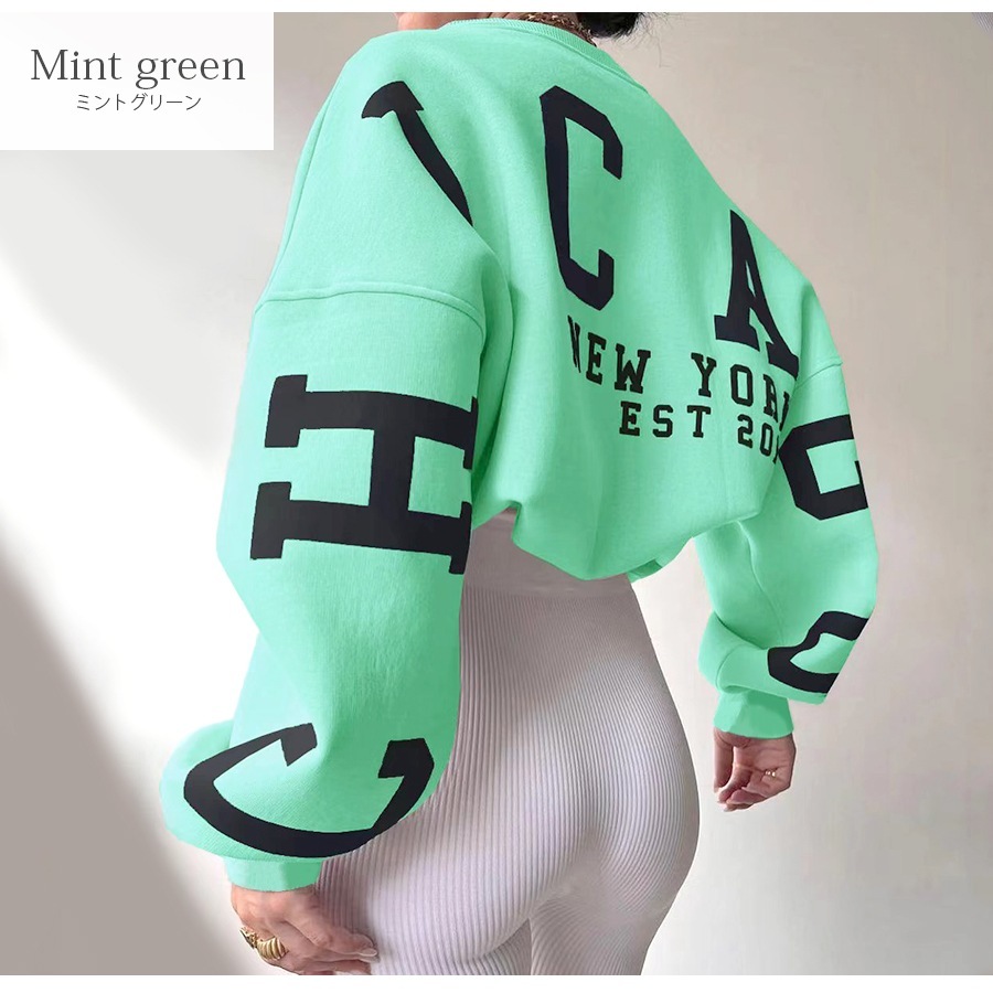 スウェット 裏起毛 バックロゴ トレーナー トップス 長袖 韓国ファッション 大人 レディース グレー ダークグレー レッド ベージュ グリーン ミントグリーン ブラウン アイボリー S M L XL JOCOSA 7176