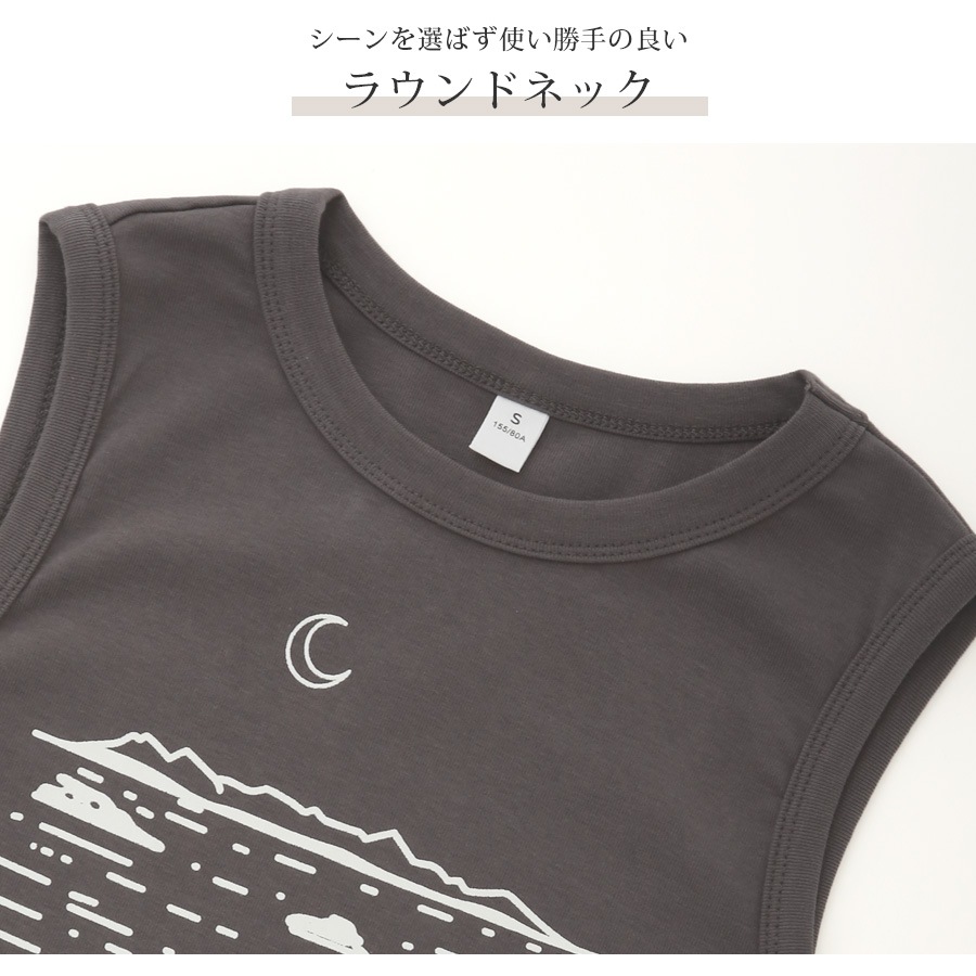 ワンピース イラストプリント ロゴ ロング丈 膝下丈 ノースリーブ ラウンドネック ハイウエスト レディース 春 夏 秋 新作 ブラック グレー S M L JOCOSA 9272