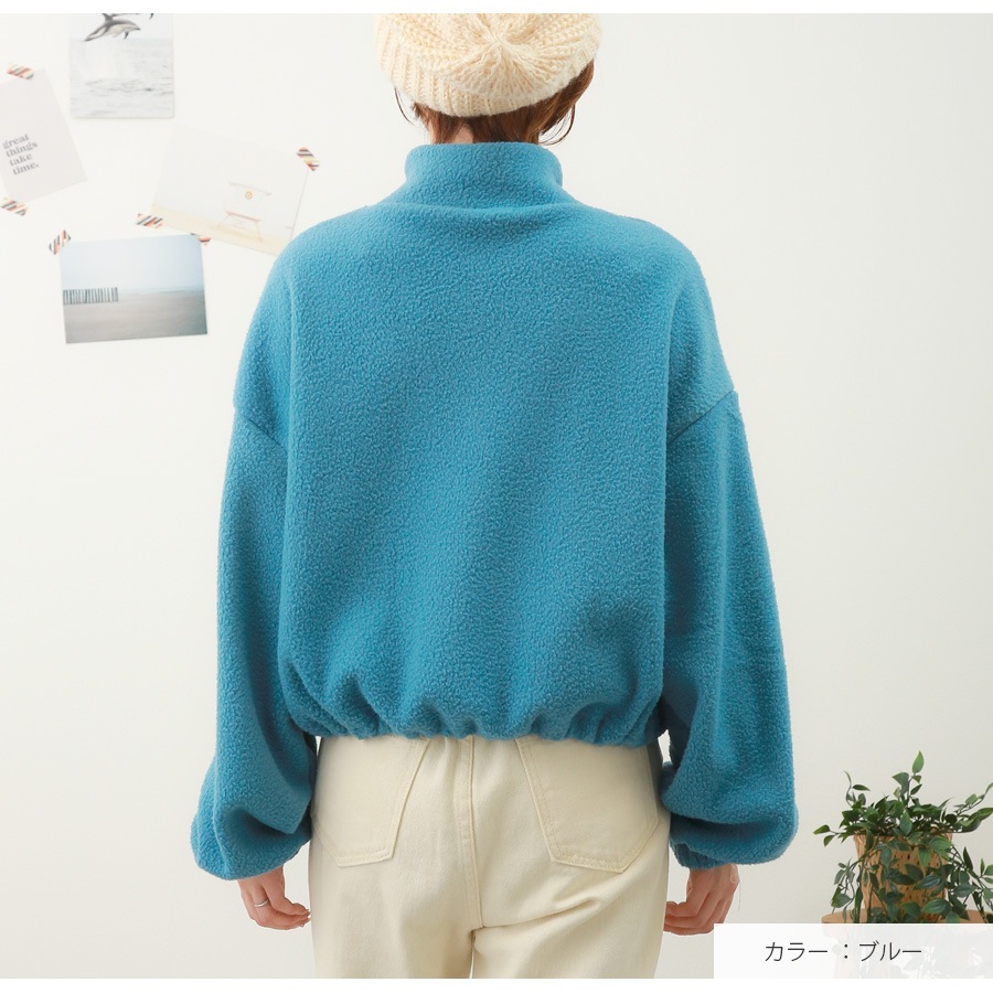トップス　フリース　ハイネック 長袖 もこもこ ドローコード ショート丈 レディース 春 秋 冬 新作 ブラック ホワイト ベージュ ブルー アイボリー M L XL JOCOSA 7238