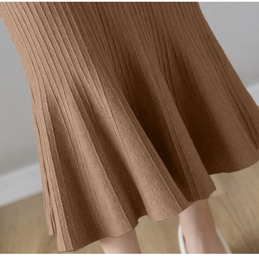 ニットスカート ミディ丈 マーメイド ロング ウエストゴム 大人可愛い フェミニン おしゃれ 韓国 韓国風 春夏秋冬 新作 ブラック 黒 アイボリー グレー ベージュ フリーサイズ JOCOSA 8177 送料無料 即納