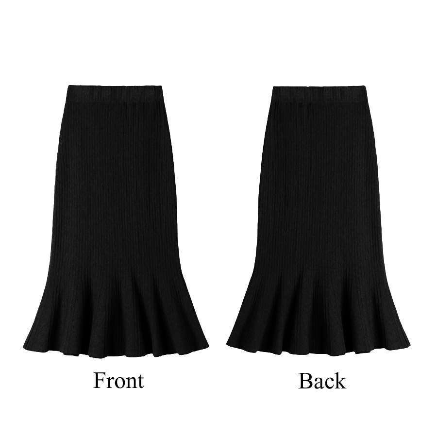 ニットスカート ミディ丈 マーメイド ロング ウエストゴム 大人可愛い フェミニン おしゃれ 韓国 韓国風 春夏秋冬 新作 ブラック 黒 アイボリー グレー ベージュ フリーサイズ JOCOSA 8177 送料無料 即納