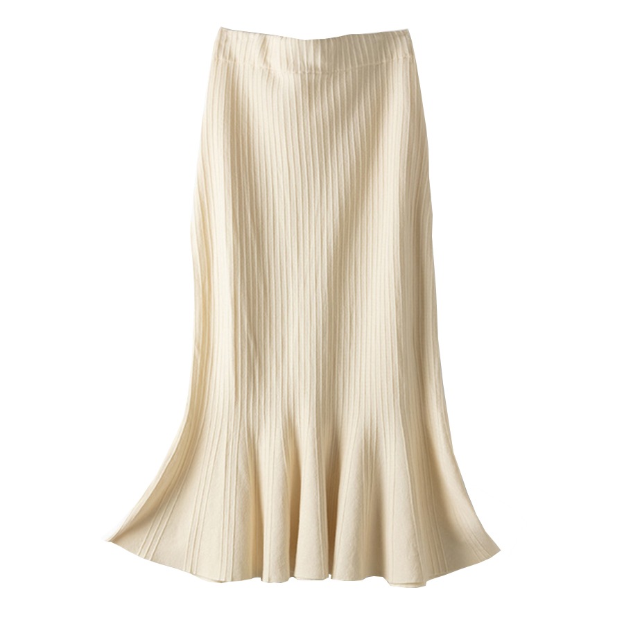 ニットスカート ミディ丈 マーメイド ロング ウエストゴム 大人可愛い フェミニン おしゃれ 韓国 韓国風 春夏秋冬 新作 ブラック 黒 アイボリー グレー ベージュ フリーサイズ JOCOSA 8177 送料無料 即納