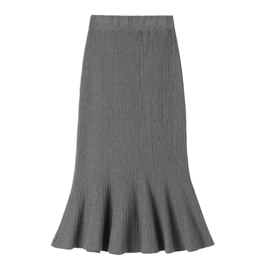 ニットスカート ミディ丈 マーメイド ロング ウエストゴム 大人可愛い フェミニン おしゃれ 韓国 韓国風 春夏秋冬 新作 ブラック 黒 アイボリー グレー ベージュ フリーサイズ JOCOSA 8177 送料無料 即納