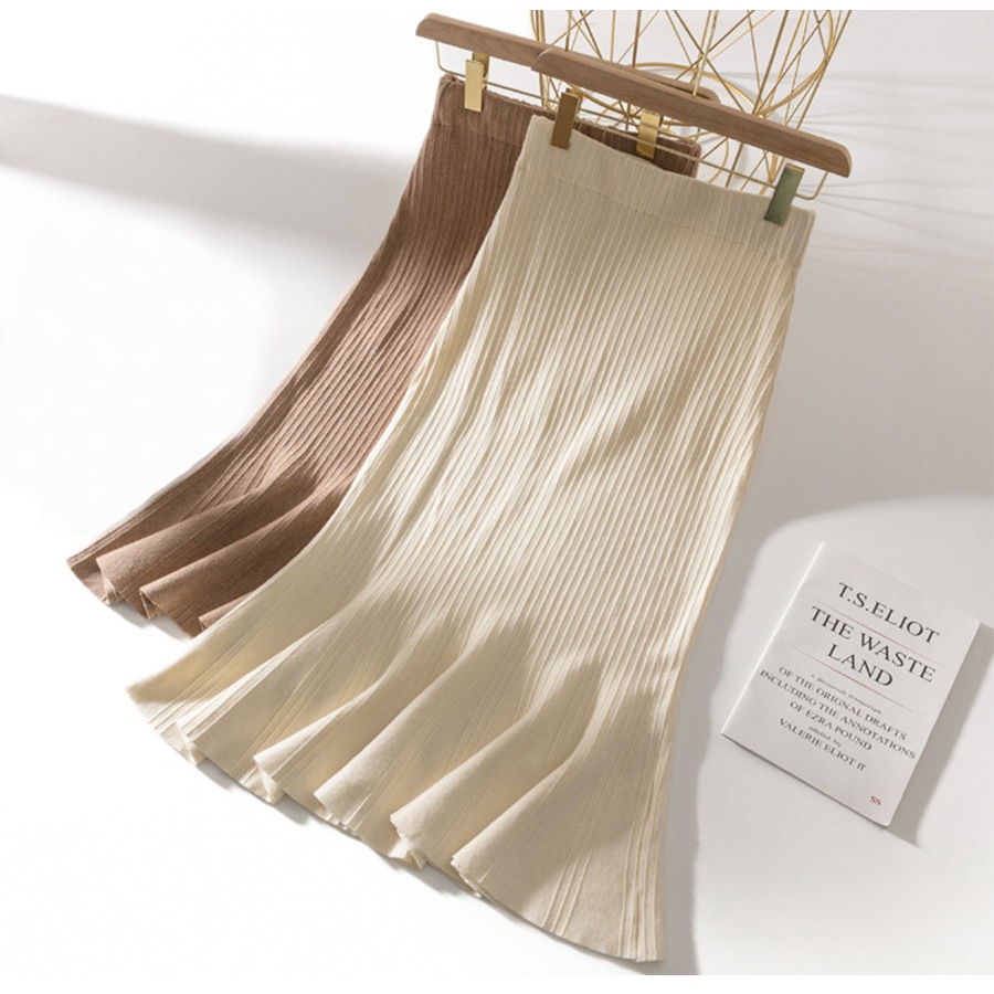 ニットスカート ミディ丈 マーメイド ロング ウエストゴム 大人可愛い フェミニン おしゃれ 韓国 韓国風 春夏秋冬 新作 ブラック 黒 アイボリー グレー ベージュ フリーサイズ JOCOSA 8177 送料無料 即納